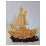 Yellow Jade dragon boat carving 16.5x14x4