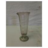 Antique etched glass apothecary beaker 7" tall