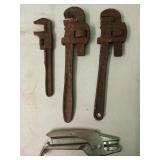3 crusty pipe wrenches, Crain 450 strip cutter