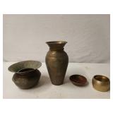 Brass spittoon, vase, etc
