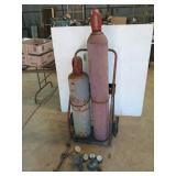 Torch setup on cart, both bottles have contents;