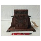 Carved wood pipe / tobacco box 7 x 5.25 x 9.25