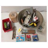 Aluminum wash tub w/ handles, asst tools and