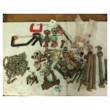 Bucket of asst brass plumbing, chain, valves,