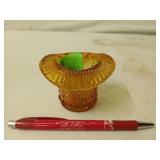 Amber glass toothpick holder 2.5 x 3.5 x 3