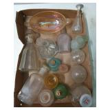 Asst glass perfume bottles, other glass items
