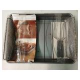 Large roasting pan, rack, turkey lifters