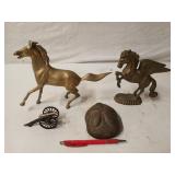 Brass horse figurines 9" tall, small cannon decor