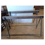 Pair of metal & wood saw horses, collapsible