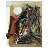 Plastic tub of assorted tools, a couple new;