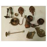 Asst brass items, cast iron hooks