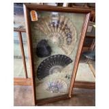 Victorian era shadow box fans handpainted, and