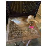 Hand carved solid  wood duck about 14 inches long