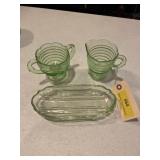 Vaseline glass 1930s creamer, sugar and butter