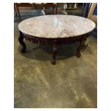 coffee table with oval marble top mahogany,