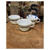 Vintage Pyrex old town blue  coffee cups  three