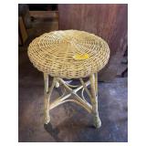 Yellow vintage wicker stool  18 x 14