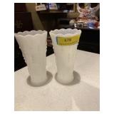Pair of Anchor hocking milk glass vases tears and