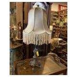 Beautiful metal lamp with fringed  shade and