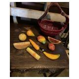 Alabaster  fruits and veggies in basket with wood