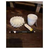 Hobnail milk, glass ashtray and candle votive