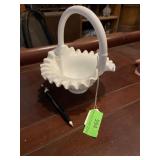 Milk  glass basket with diamond pattern