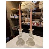 Pair of frosted to clear dolphin, candle stick
