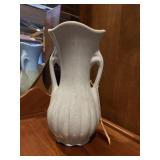 10 inch vintage, green speckled pottery vase with