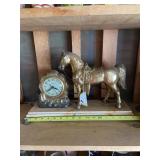 1950s vintage mantle horse and clock 11 inches