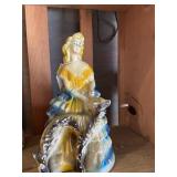 Chalk ware victorian lady with dog