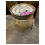 Antique stoneware crock with lid 13 inches tall