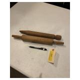 Wood Rolling pins one with handles, and one dowel