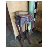 Mahogany/dark wood plant/lamp stand with marble