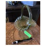 1950s Fenton hobnail colonial green basket
