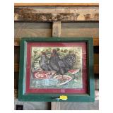 Coca-Cola window art green wood frame 28 x 24