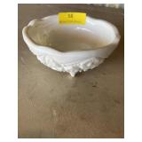 Three footed milk white glass, 7 inch bowl Toltec