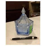 Indiana glass, blue Eagles and stars candy dish