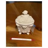 Jeanette pink milk glass covered candy dish