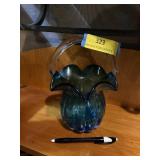 Vintage Japanese blue glass basket with clear