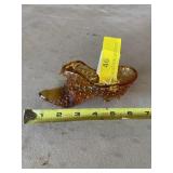 Fenton Amber hobnail glass slipper with cat