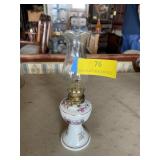 Milk, glass oil lamp about 9 inches tall