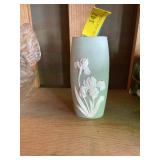 Vintage Flora cameo Flambro white Iris green