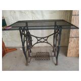 Metal sewing table base with expanded metal top