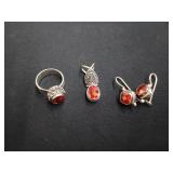 Sarda silver jewelry set; pendant, earrings,