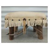 Elk hide & antler footstool 12 x 16.5 x 12.5