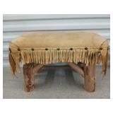Wood & elk hide footstool 13 x 19 x 12