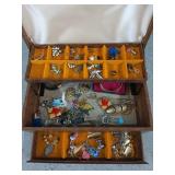 Jewelry box of assorted jewelry, pins