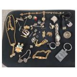 Asst jewelry, pins, keychain, watch