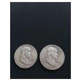 1952 S, 1960 D Franklin half dollars