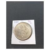 1881 O Morgan silver dollar BU+